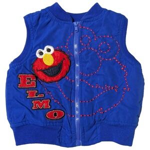 VTG ELMO SESAME STREET Embroidered Blue Lined Vest Jacket - Infant 12 Months
